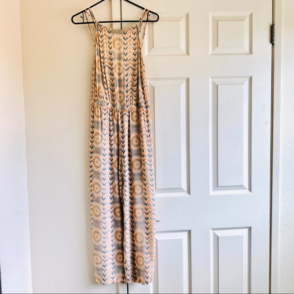 Pukas Tan & Blue Patterned Jumpsuit High Neck